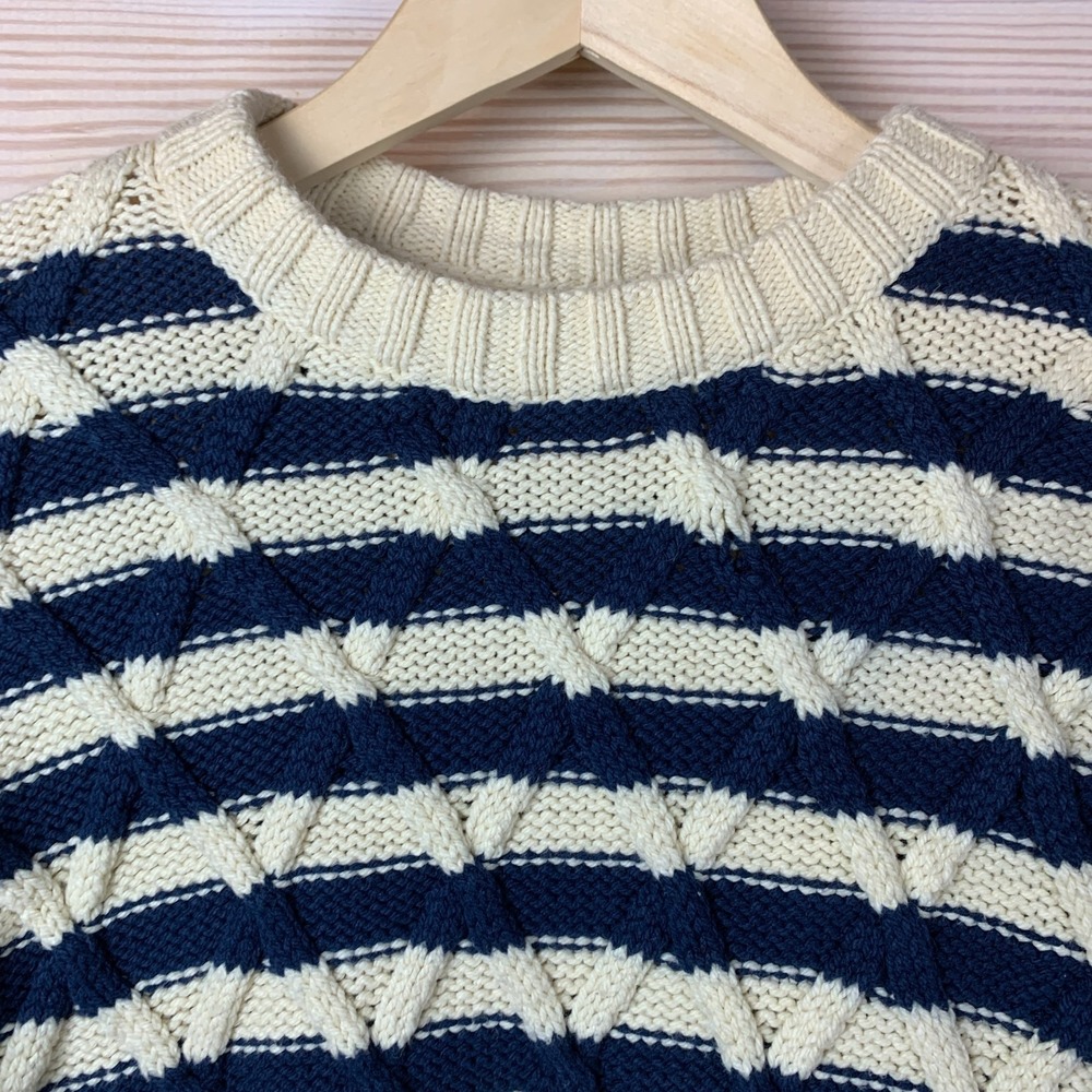 Madewell Cable-Knit Oversized Sweater Small Navy Stripe Preppy Nautical Chunky - Picture 2 of 14